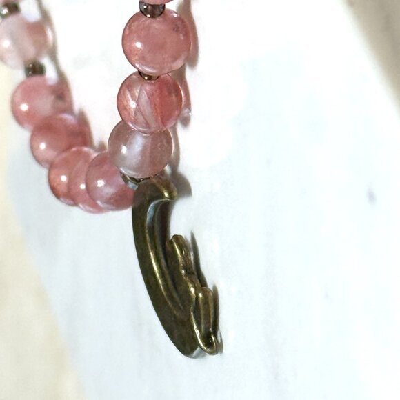 Cherry Quartz Short Necklace with Bronze Cat on the Moon Pendant - Picture 6 of 13